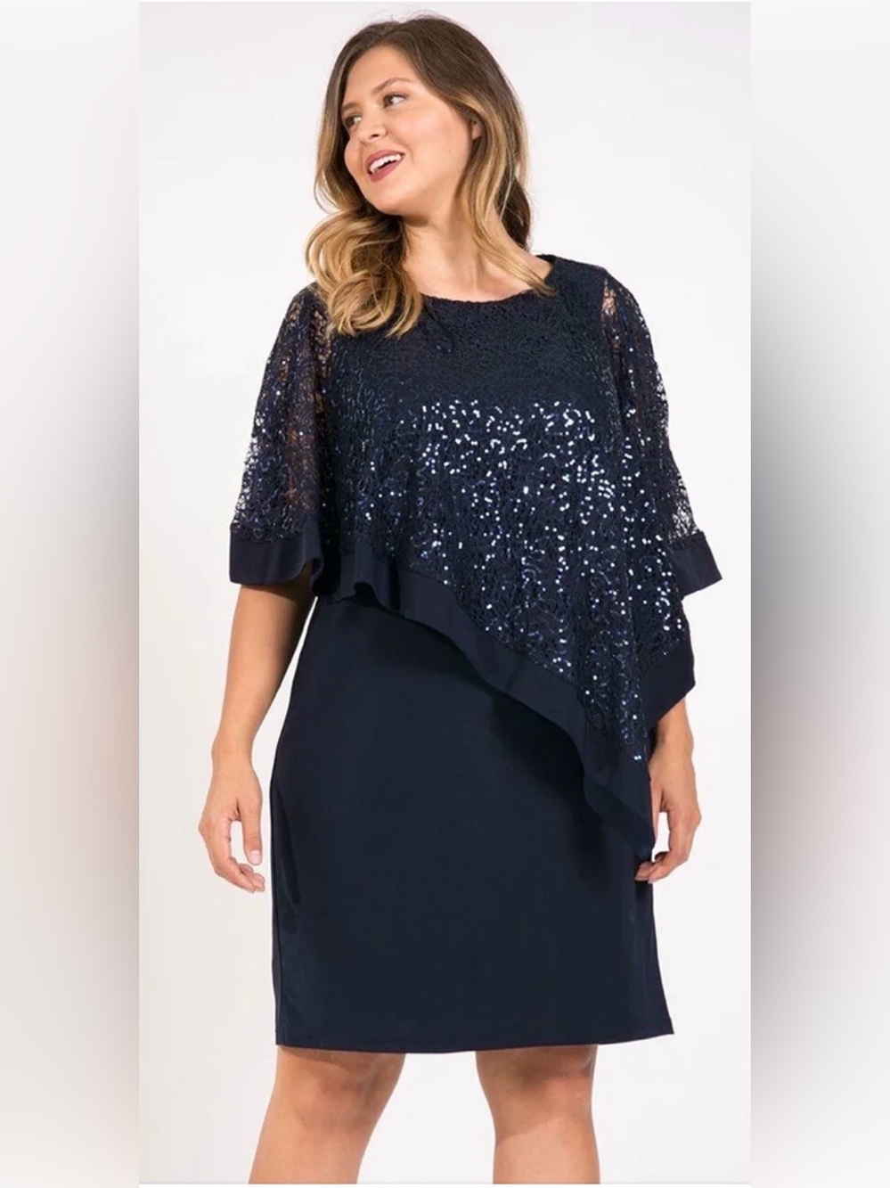 RM Richards - Women's Plus Size Sequin Lace Poncho Party Dress 8749W, Size 18W